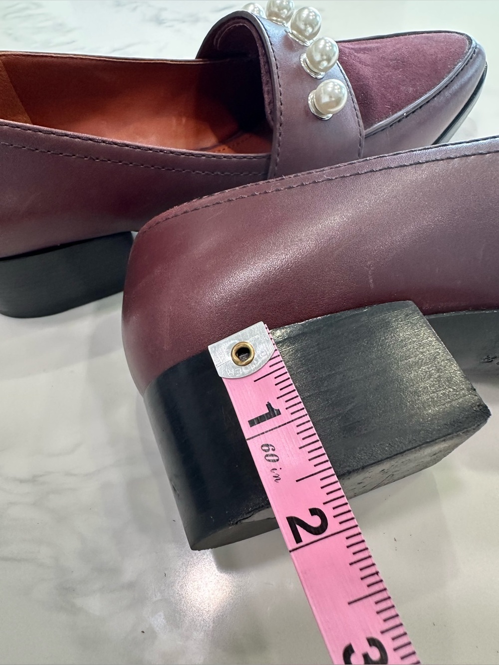 3.1 PHILLIP LIM WINN LOAFERS MALBEC MAROON LEATHER & PEARL ACCENTS W/SUEDE TOP 9 - Picture 14 of 16